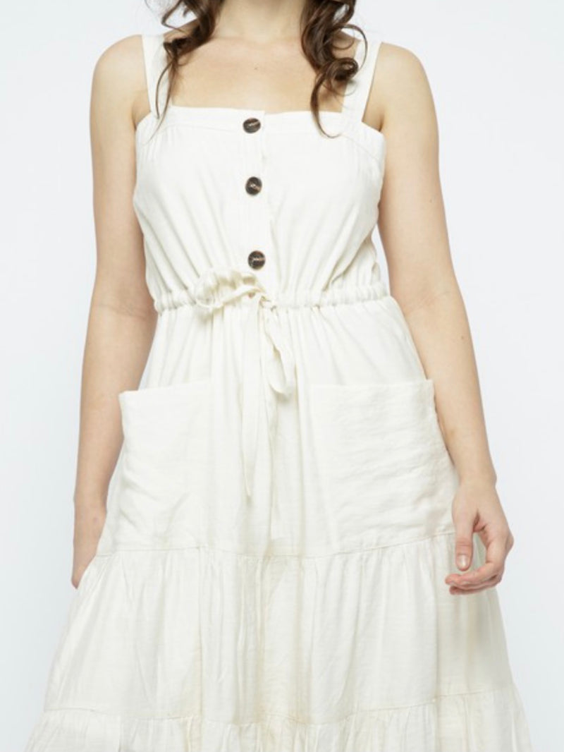 Ivory Square Neckline Midi Dress