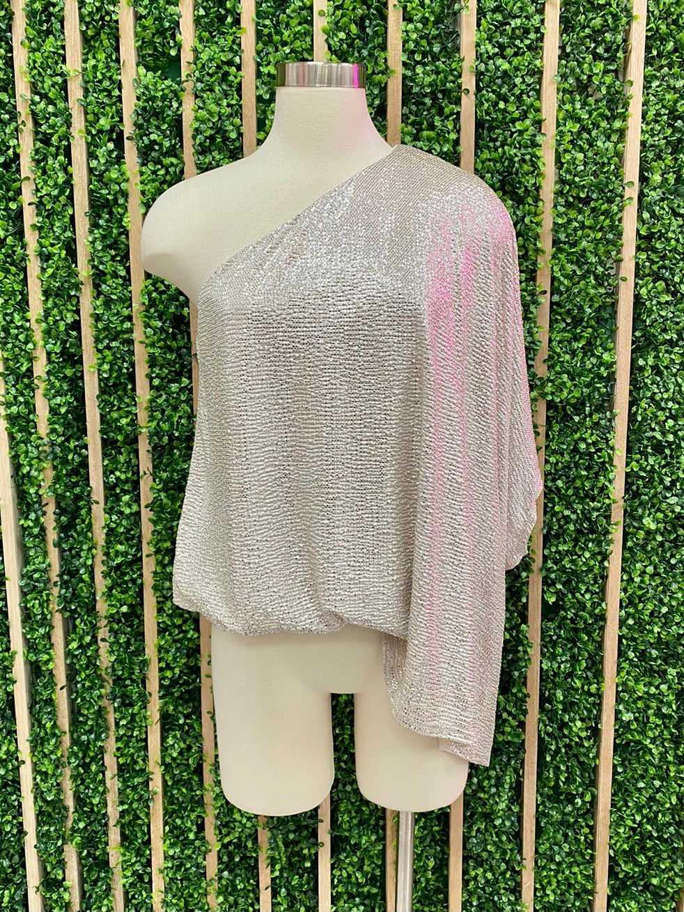 Metallic One Shoulder Top