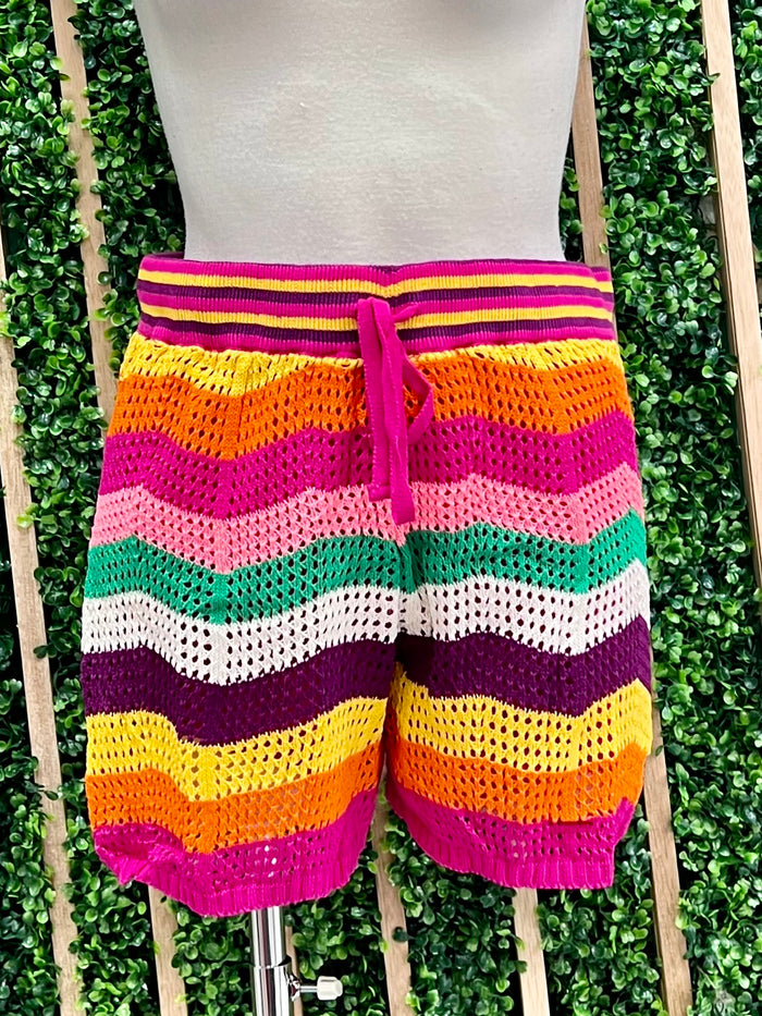 Delicate Bright Striped Crochet Short