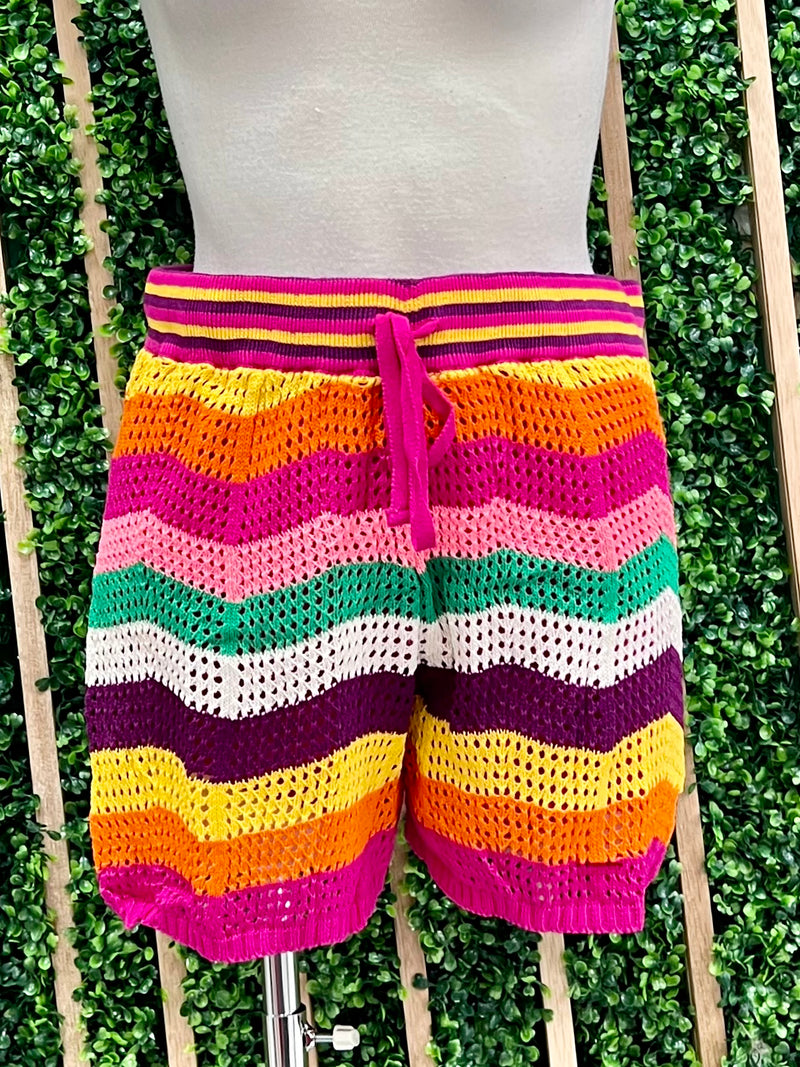 Delicate Bright Striped Crochet Short