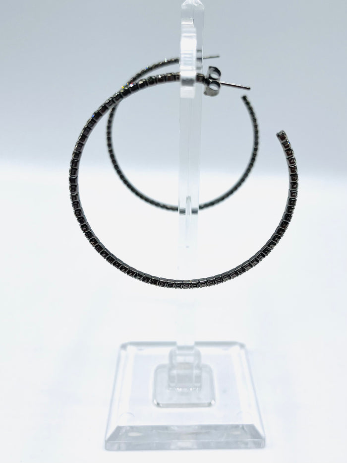 Gunmetal Crystal Hoops