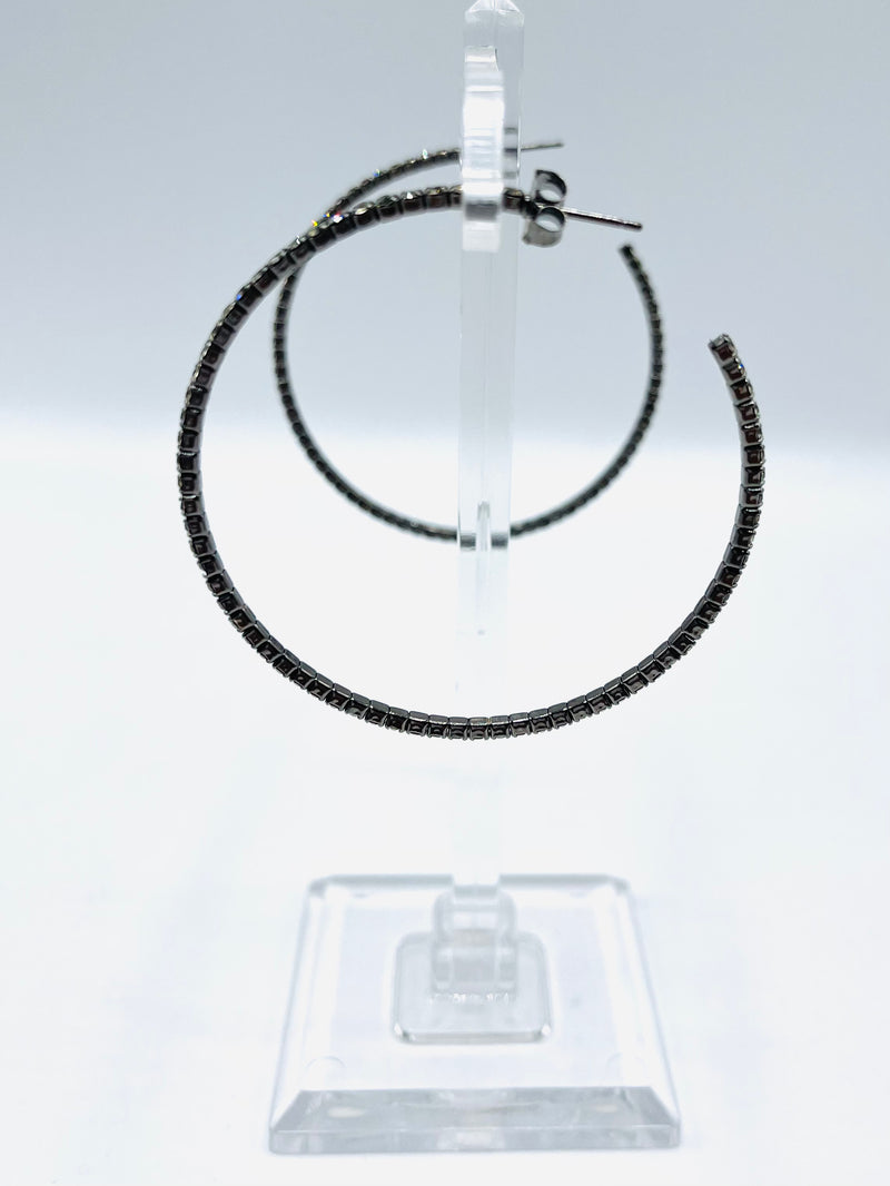 Gunmetal Crystal Hoops