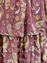 Burgundy Paisley Tiered Long Sleeve Maxi