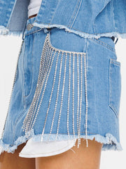 Rhinestone Detail Denim Short Skirt