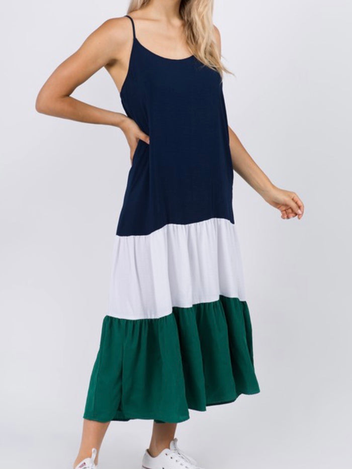 Navy Tiered Midi Dress