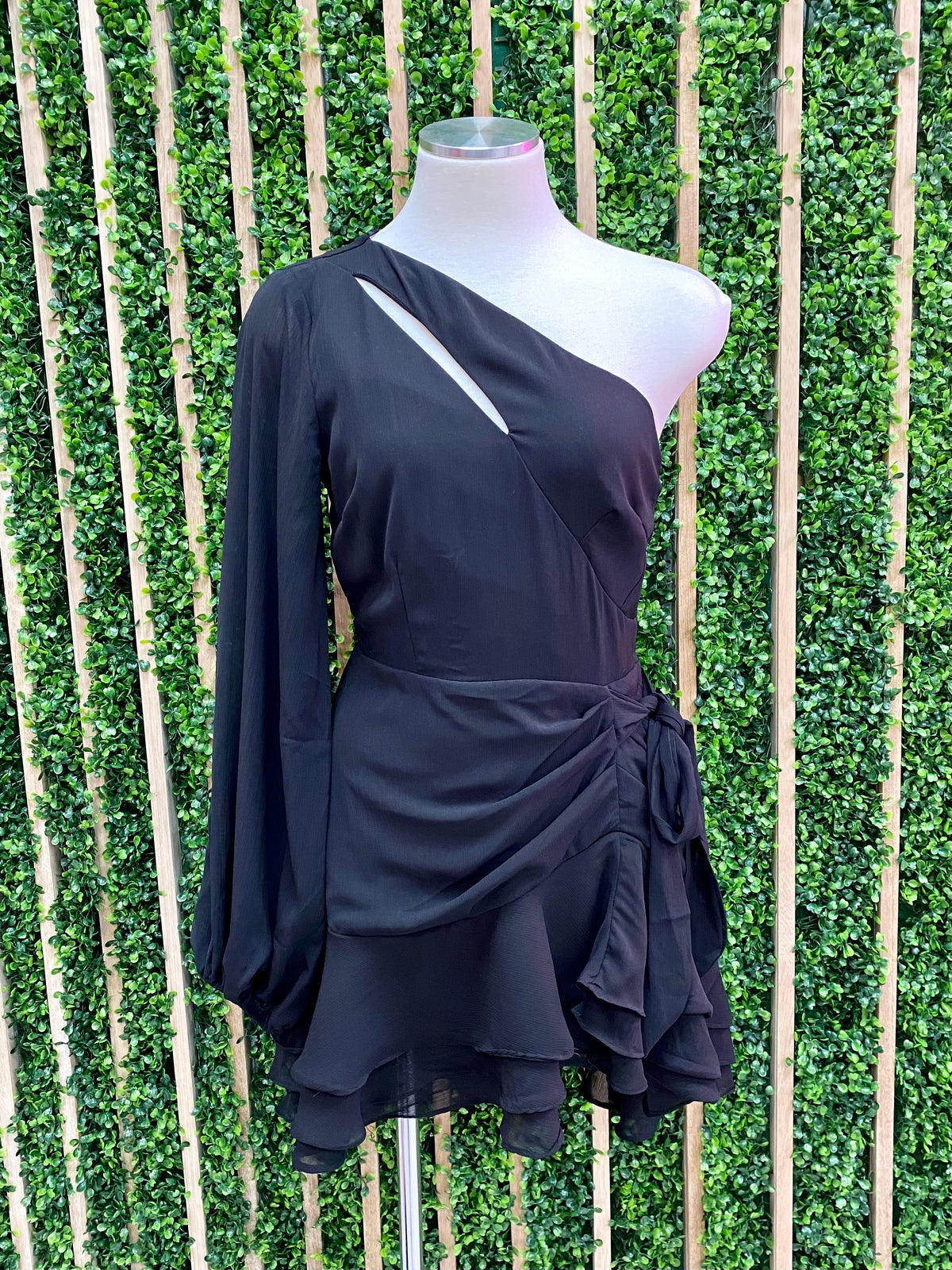 Black One Shoulder Swing Dress