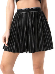 Black Striped Pleated Short Skirt