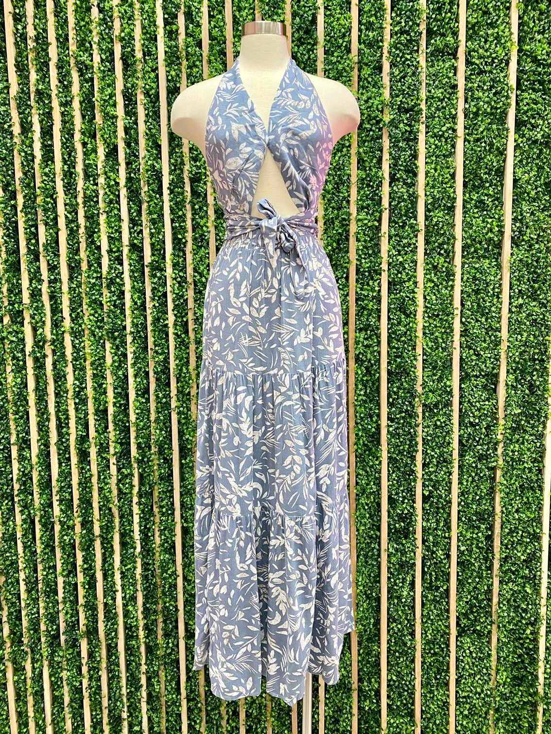 Blue Leaves Tiered Maxi Skirt