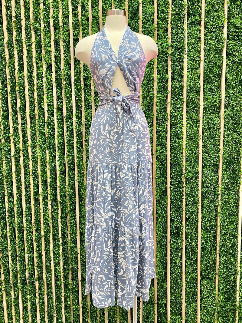Blue Leaves Tiered Maxi Skirt
