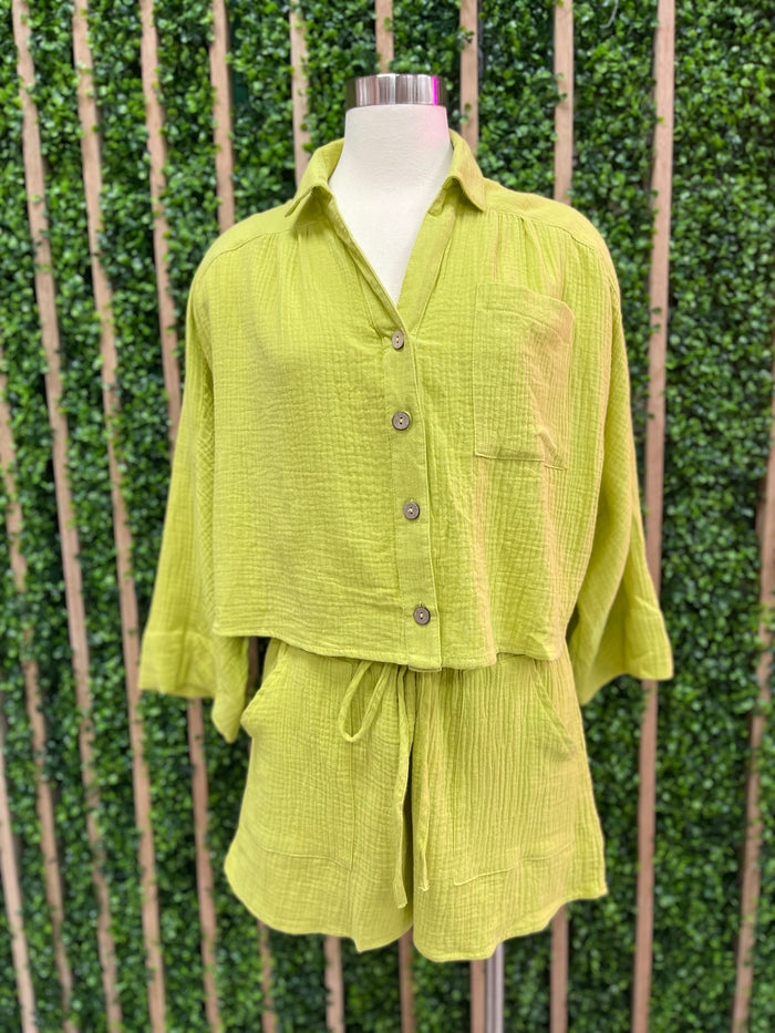 Lime Gauze Short Pant Set