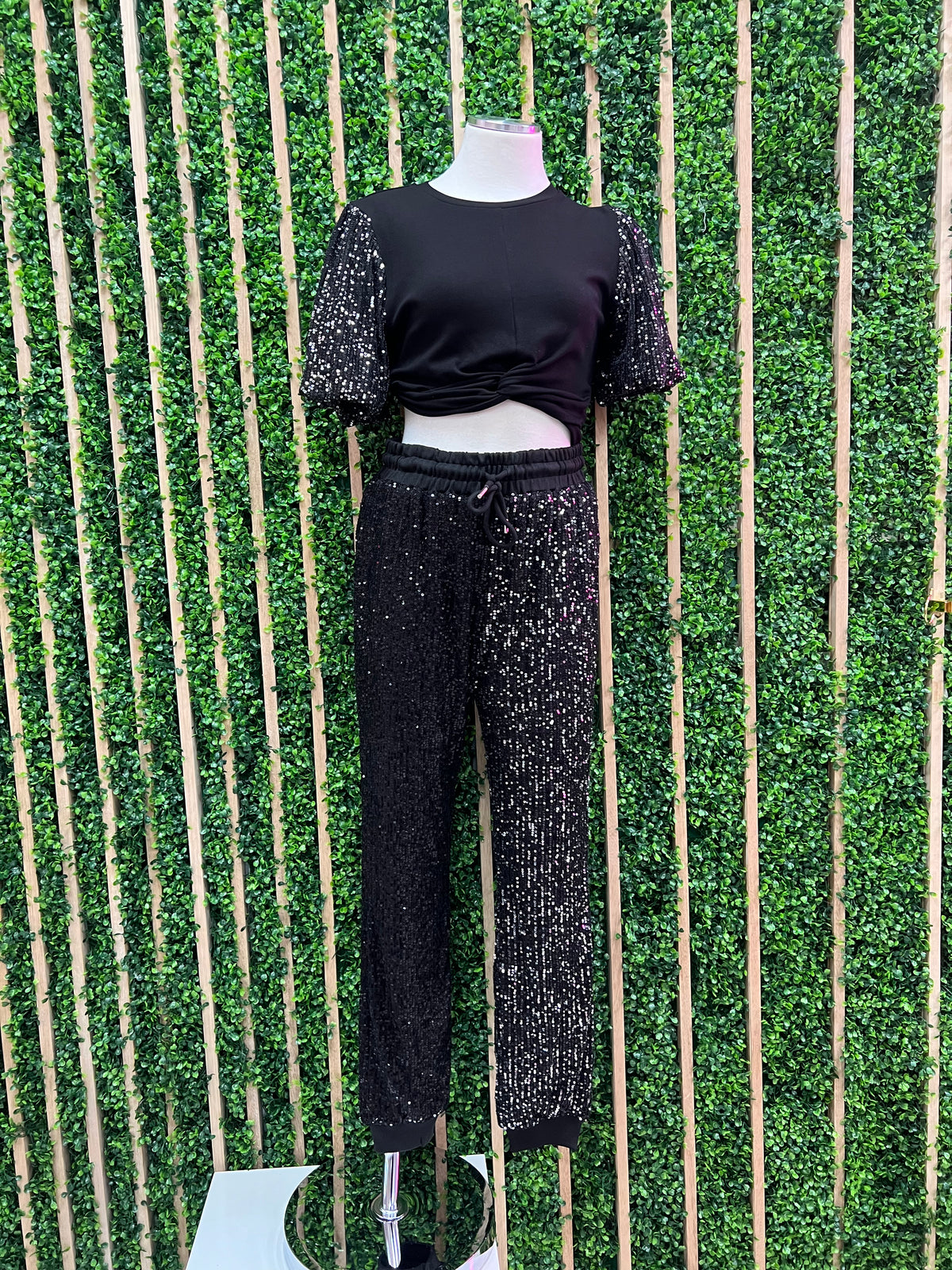 Black Sequin Contrast Jogger