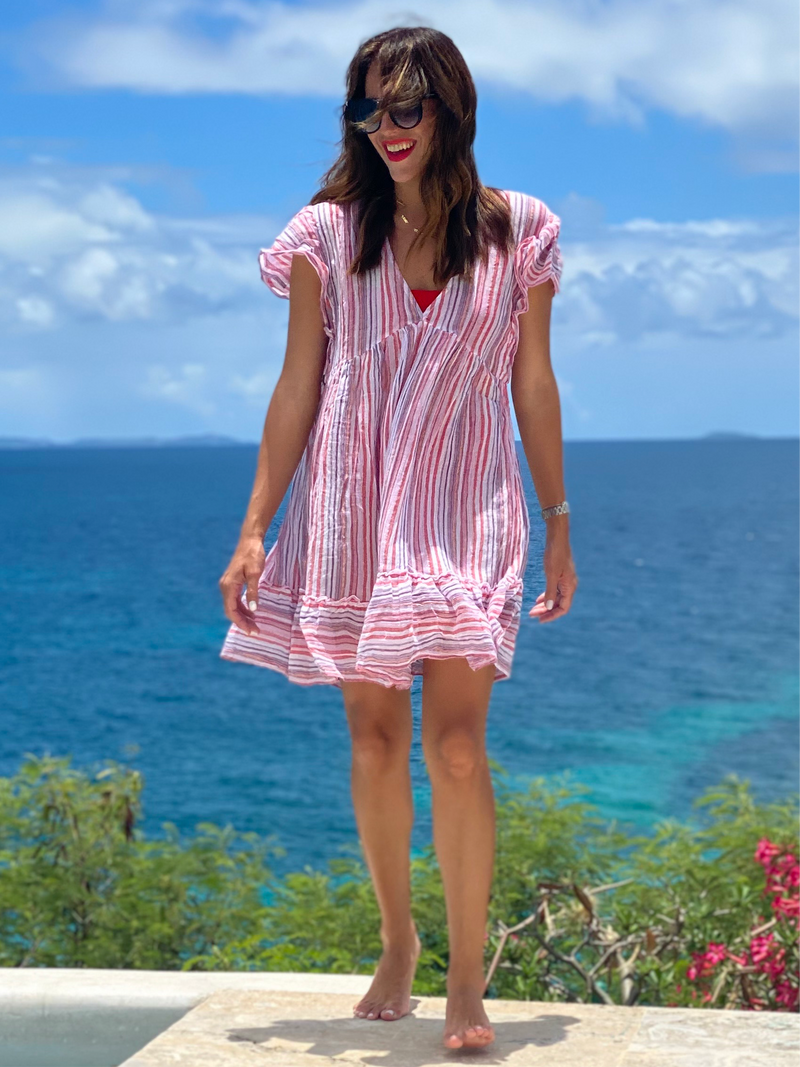 Multi Pink Stripe Crinkled coverup