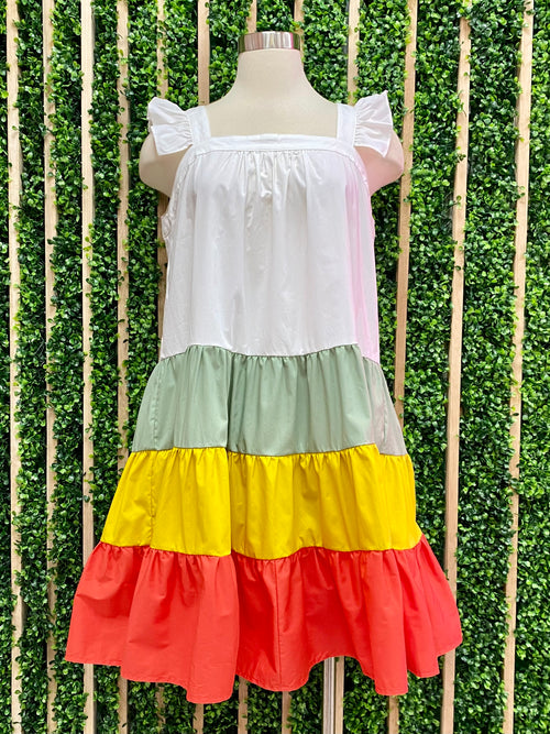 Angel Sleeve Color Blocked Short Dress