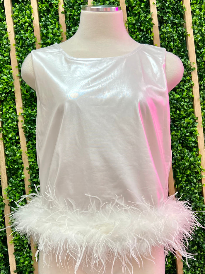 Pearl Metallic Feather Top