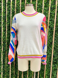 Fuchsia Geo Print Sleeves Sweater