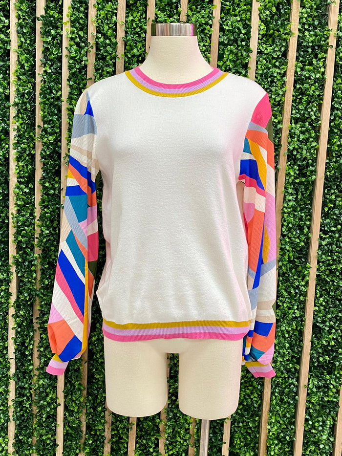 Fuchsia Geo Print Sleeves Sweater