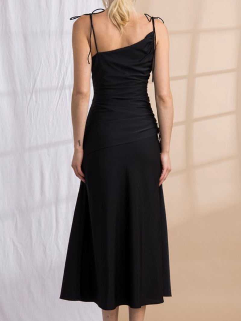 Classy Black One Shoulder Midi Dress