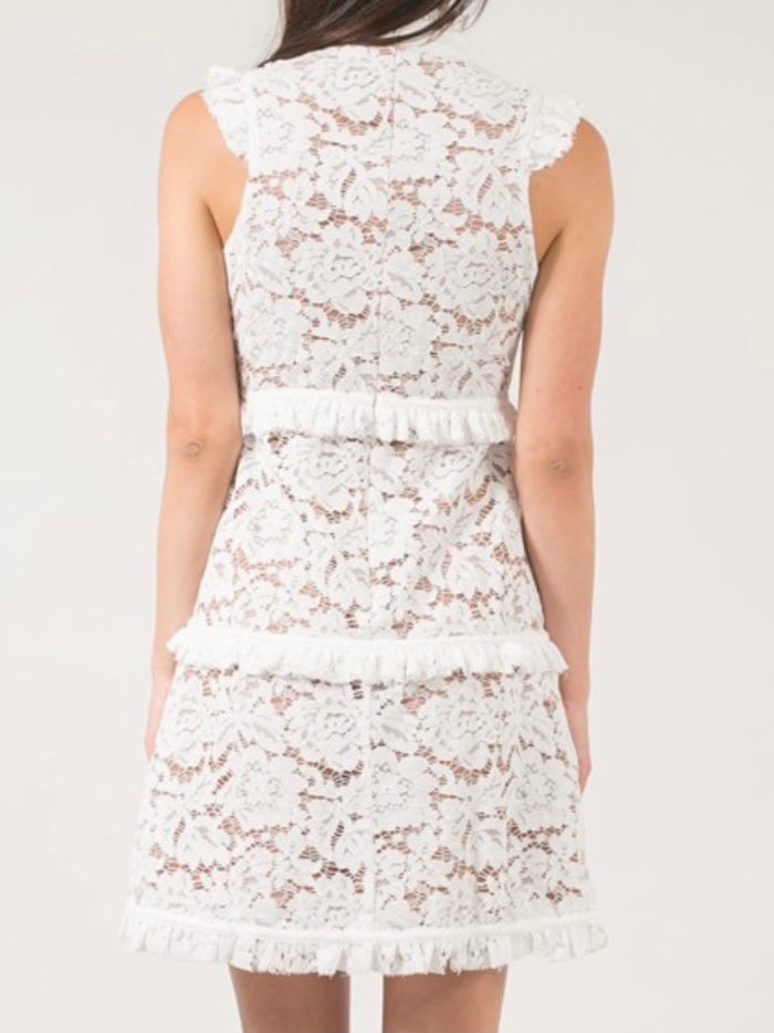 White Lace Ruffle Dress