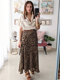 Leopard Biased Midi Skirt