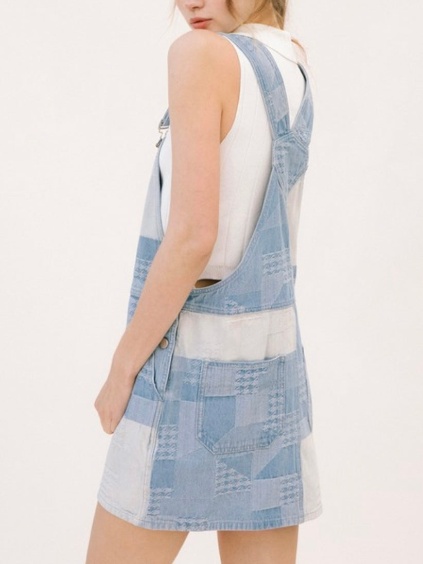 Denim Patchwork Skirt Overall