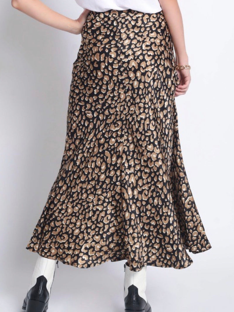 Leopard Biased Midi Skirt