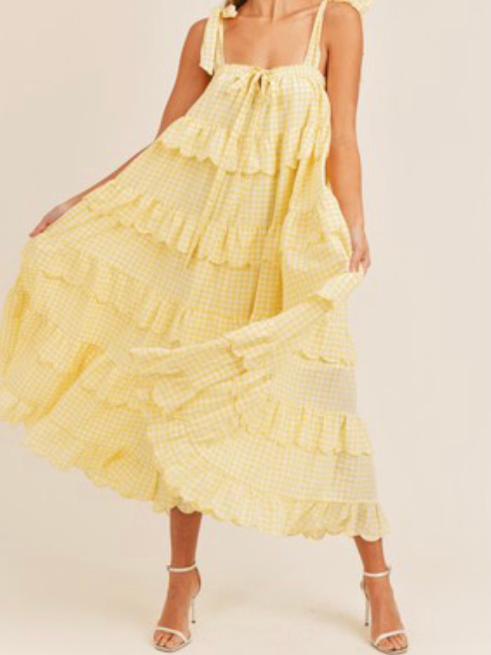 Yellow Gingham Boho Dress