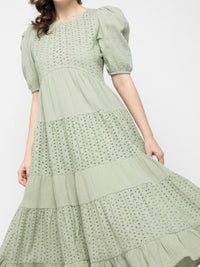 Sage Eyelet Balloon Sleeve Dress