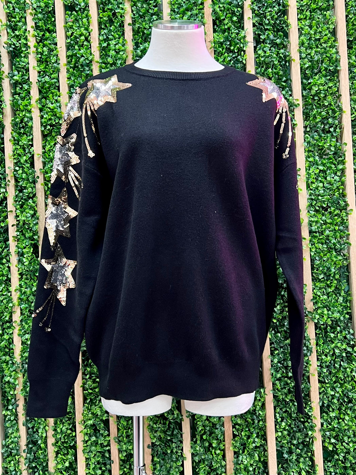 Metallic Star Sleeve Sweater