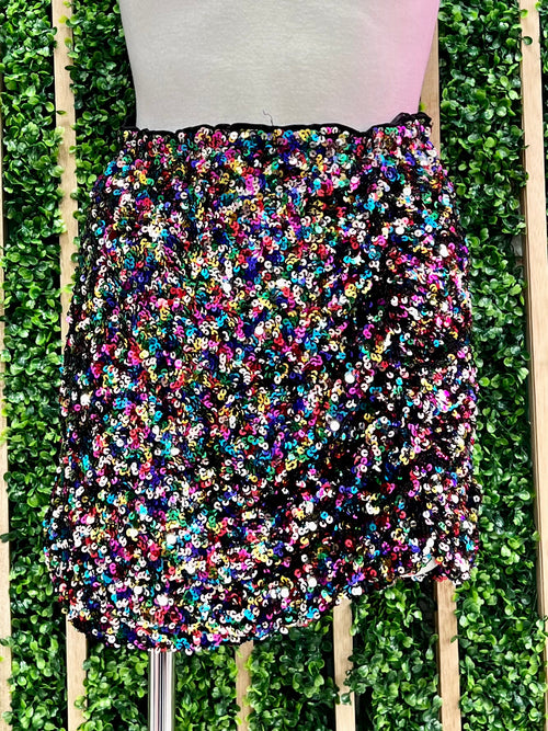 Multi Sequin Ruched Skirt