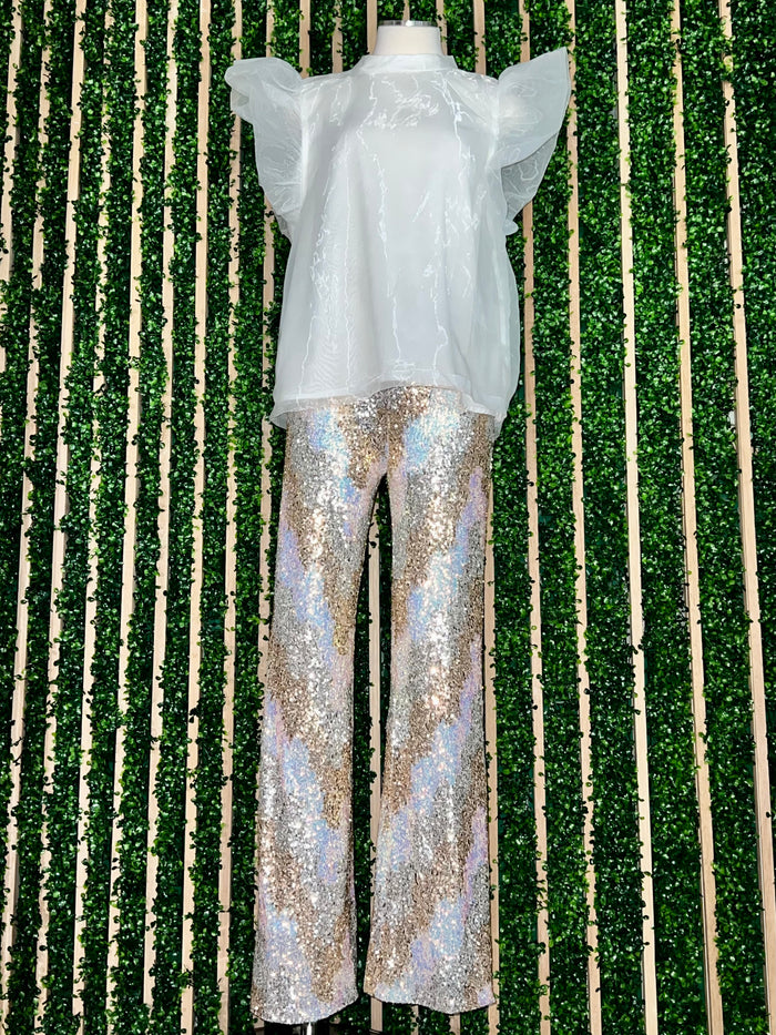 Silver Multi Sequin Wide Leg Pant
