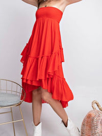 Hot Coral Tiered Midi Skirt