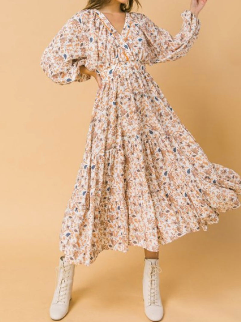 Ivory Floral Midi Dress