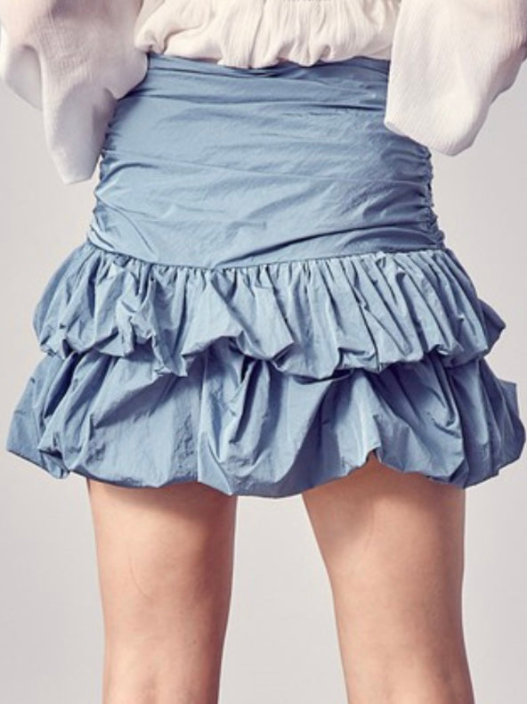 Stone Blue Ruched Mini Skirt