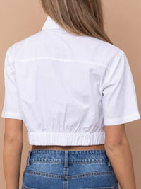 White Short Sleeve Button Up Crop Shirt