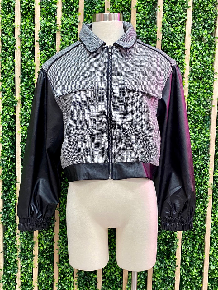 Contrast Faux Leather Jacket