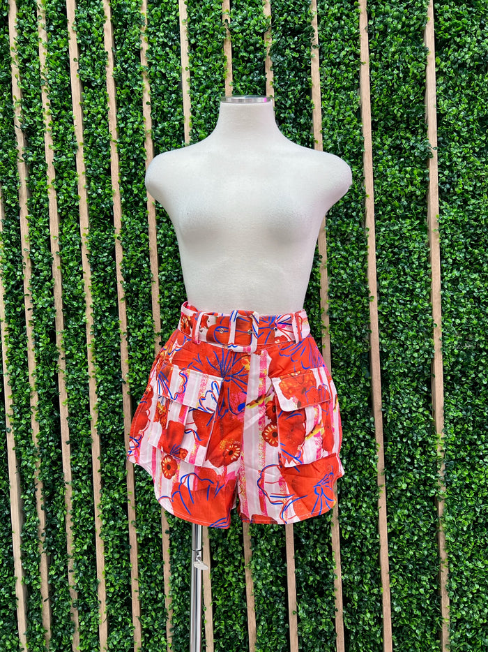 Delicate Red Floral Short
