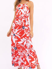 REd Floral Print Midi Dress