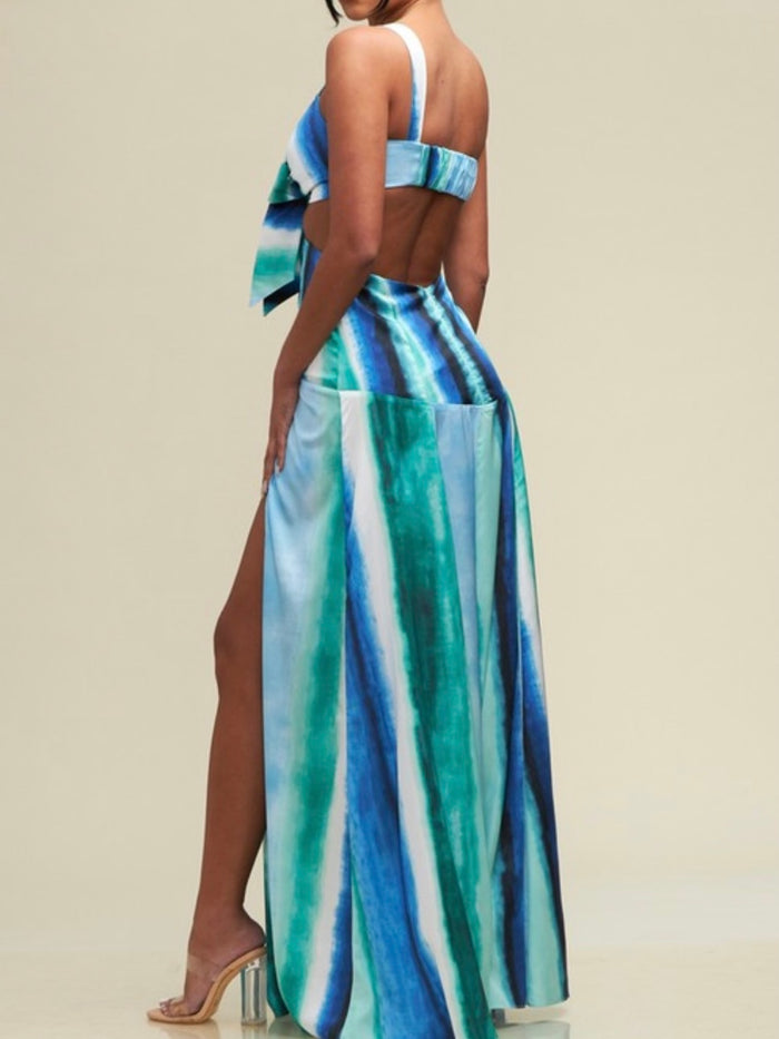 Delicate Blue Green Cutout Maxi