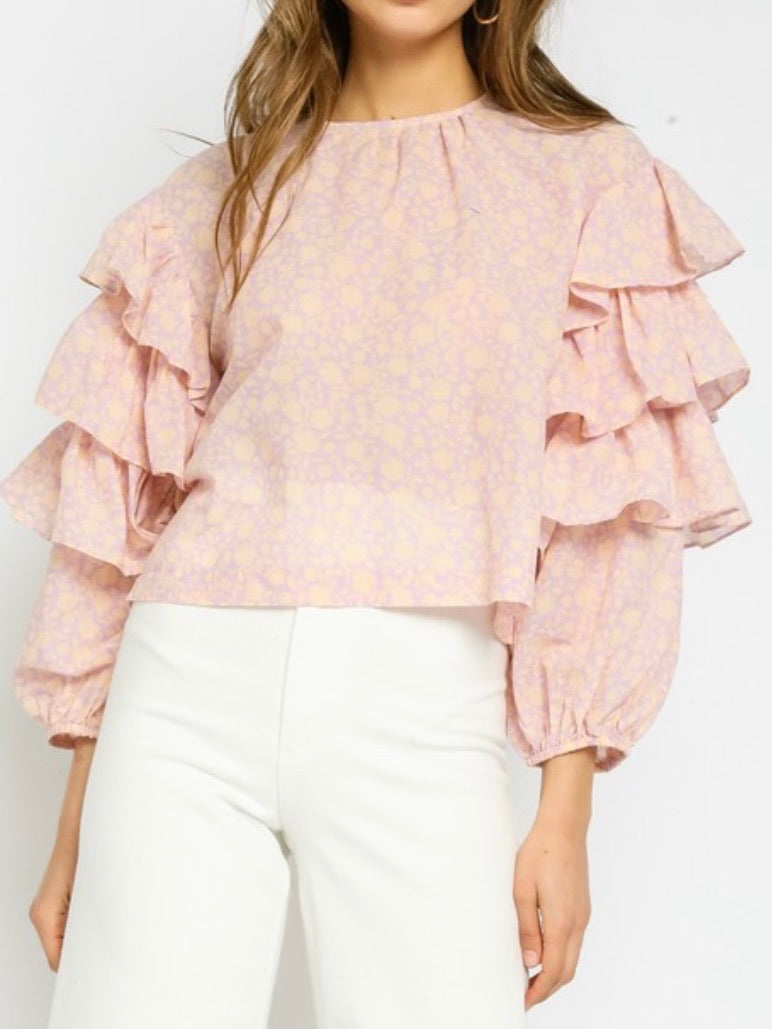 Ruffle Detail Puff Sleeve Top