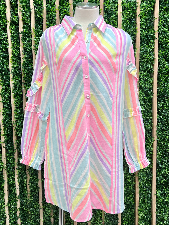 Neon Striped Blouse Dress