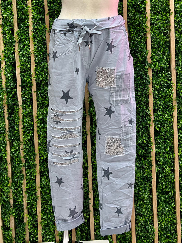 Denim Star Sequin Patch Jogger