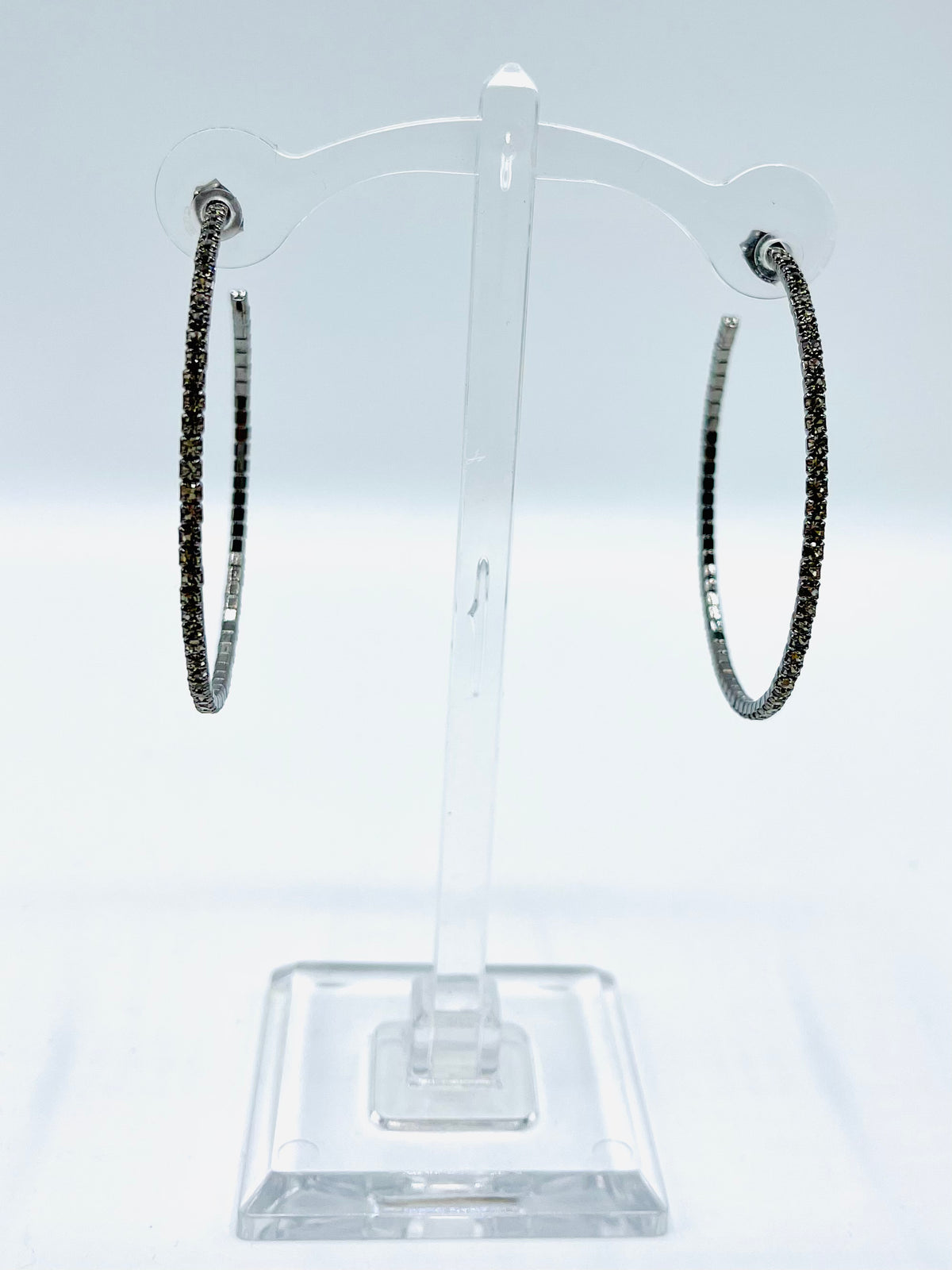 Gunmetal Crystal Hoops