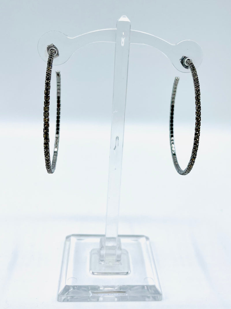 Gunmetal Crystal Hoops