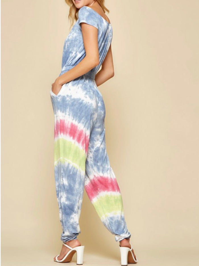 Tie Dye Ombre Off Shoulder Jumpsuit