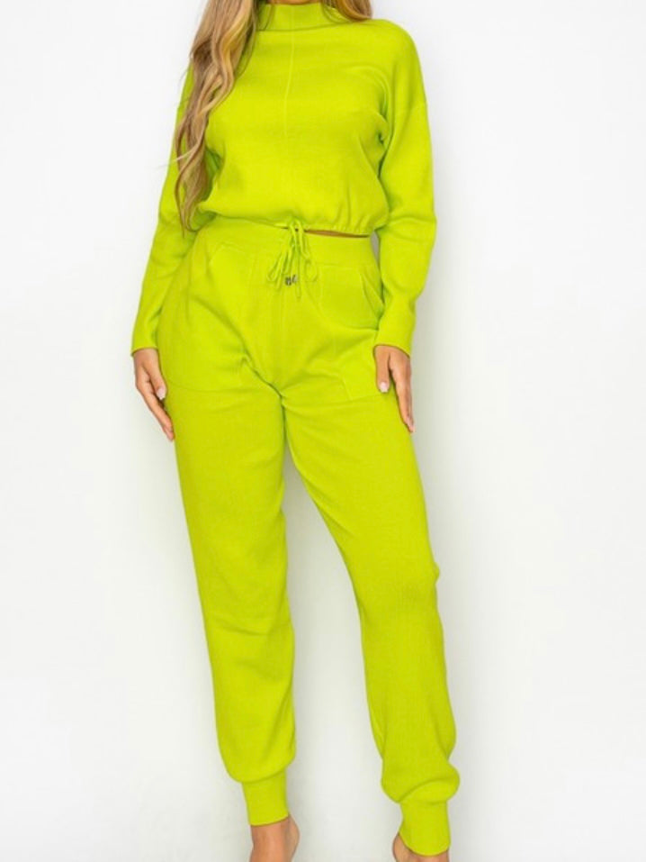 Lime Knit Jogger Set