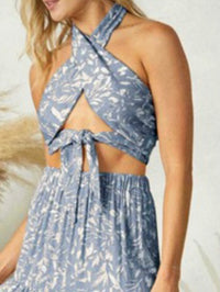 Blue Leaves Halter Crop Top