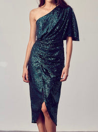 Sequin One Shoulder Midi Dress