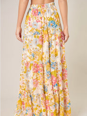 Yellow Floral Print MAxi Skirt
