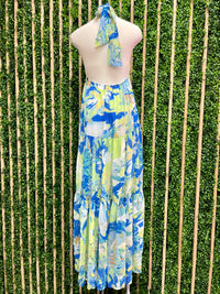 Blue Lime Halter Maxi Dress