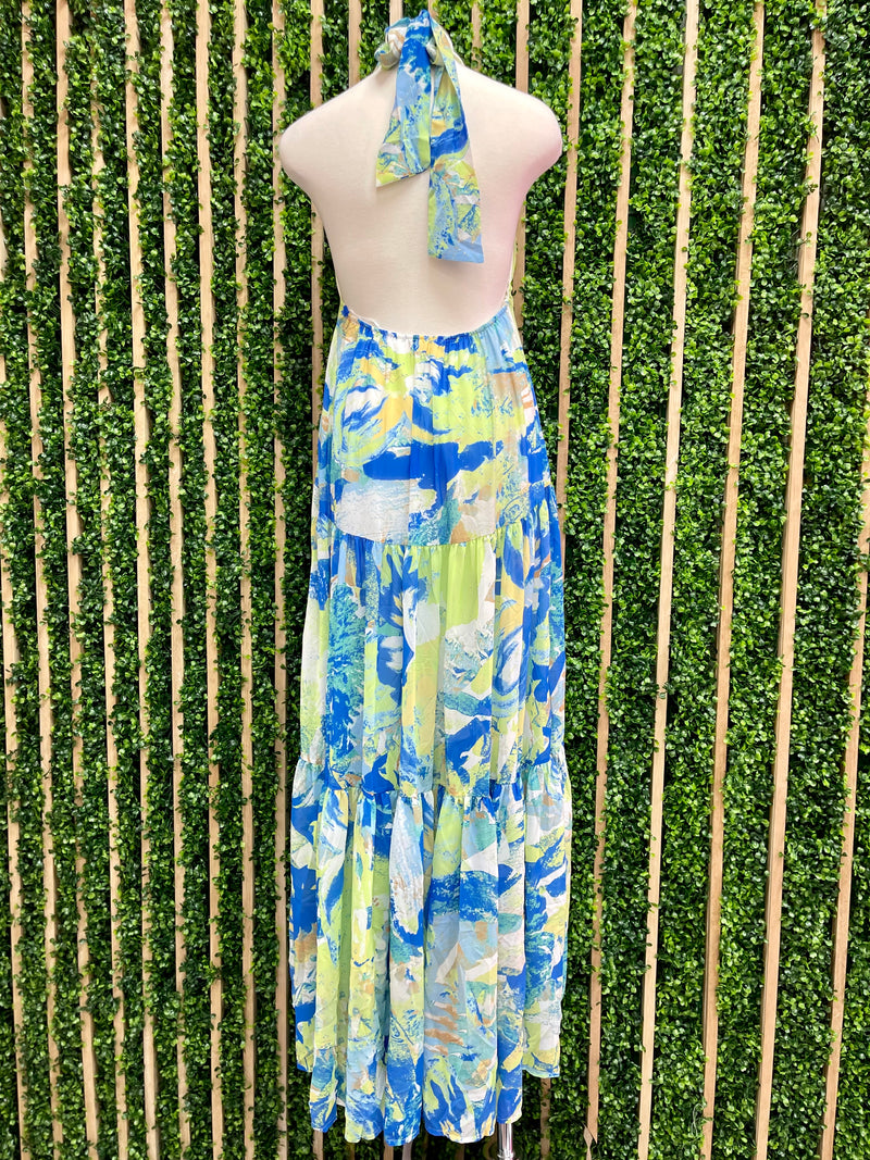 Blue Lime Halter Maxi Dress